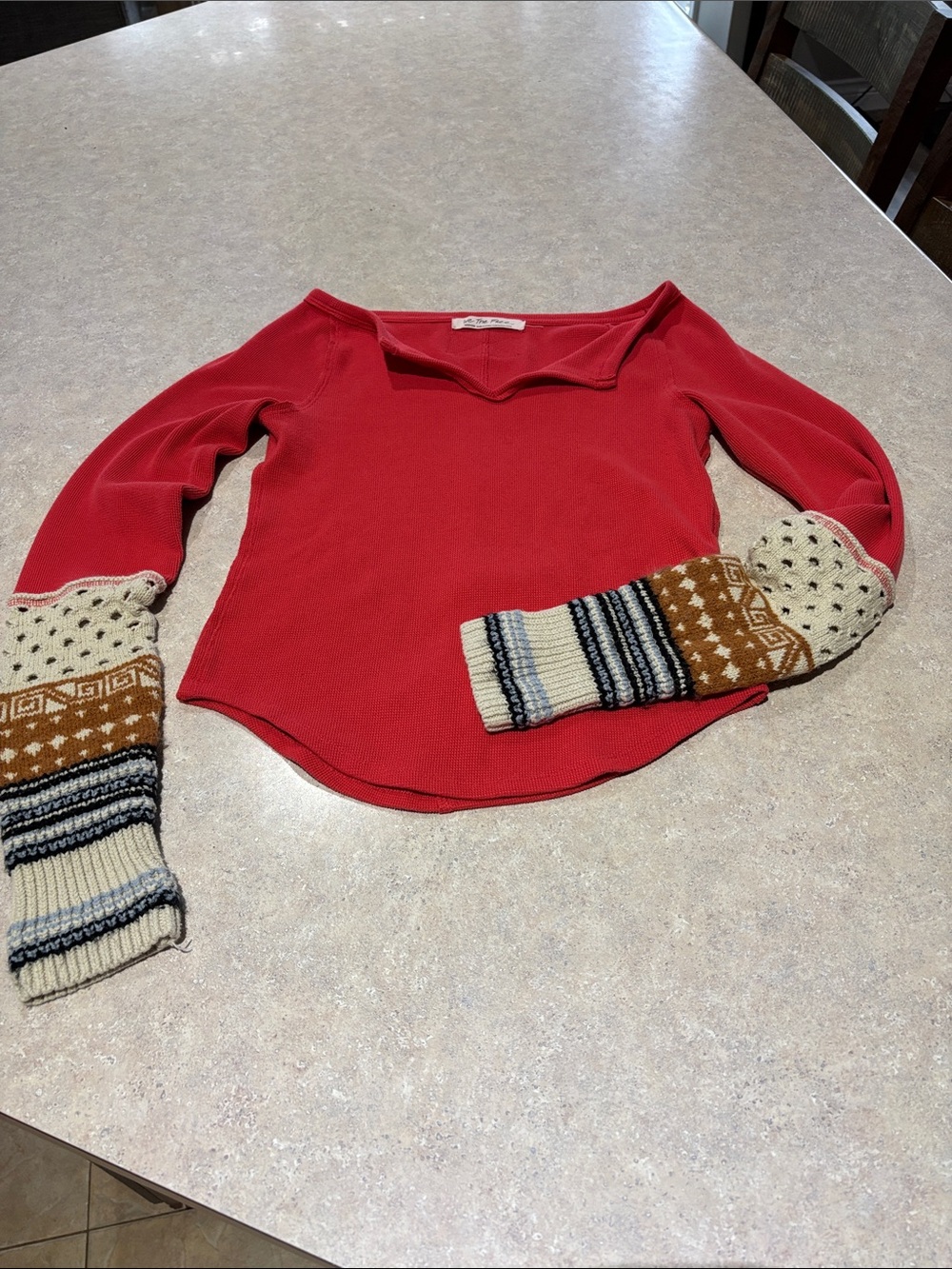 We The Free Red ribbed top with Patterned Knit Cuffs